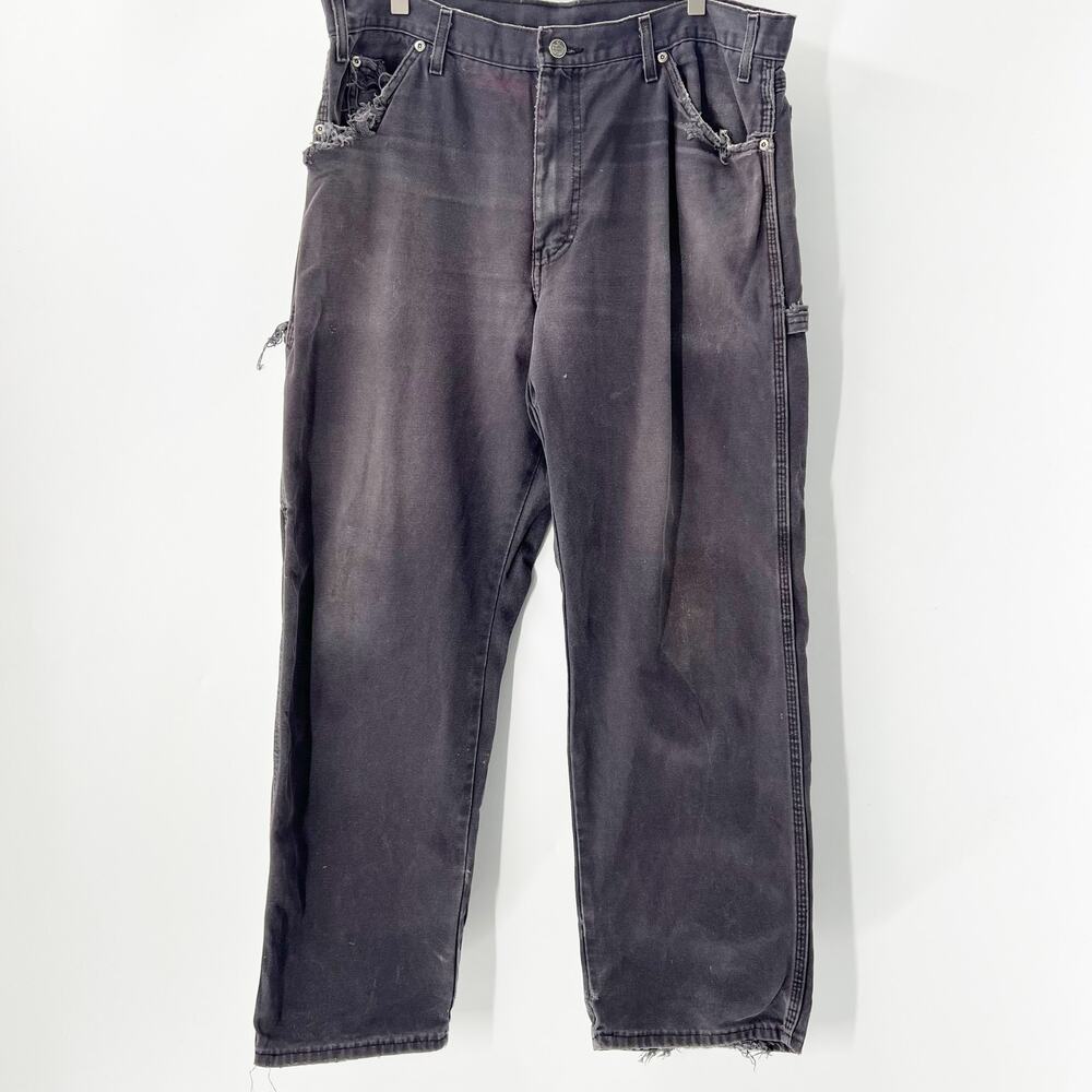 Dickies Men's Black Utility Relaxed Fit Straight Cargo Denim Jeans Size 38x30
